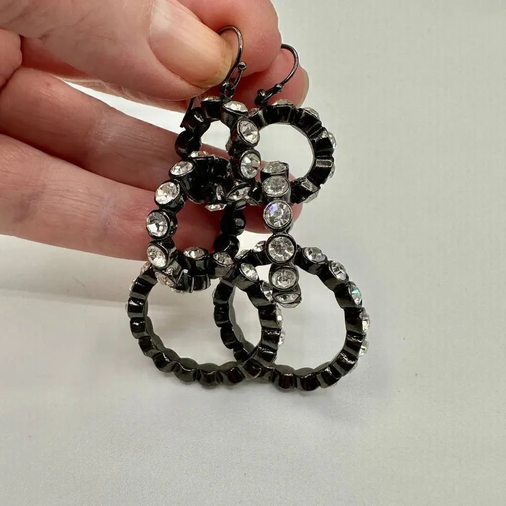 Three Hoop Interlock Rhinestone Drop Earrings - Picture 2 of 3